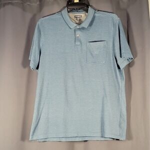 Van Heusen Flex Men's Polo Shirt XL Blue Striped Short Sleeve Chest Pocket